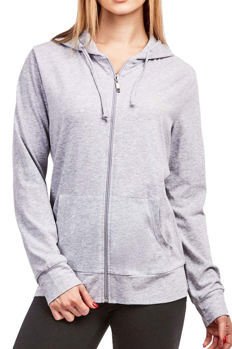 Cottonbell Women's Zip Up Cotton Light Hoodie Jacket (M, Heather Gray) - Image 3